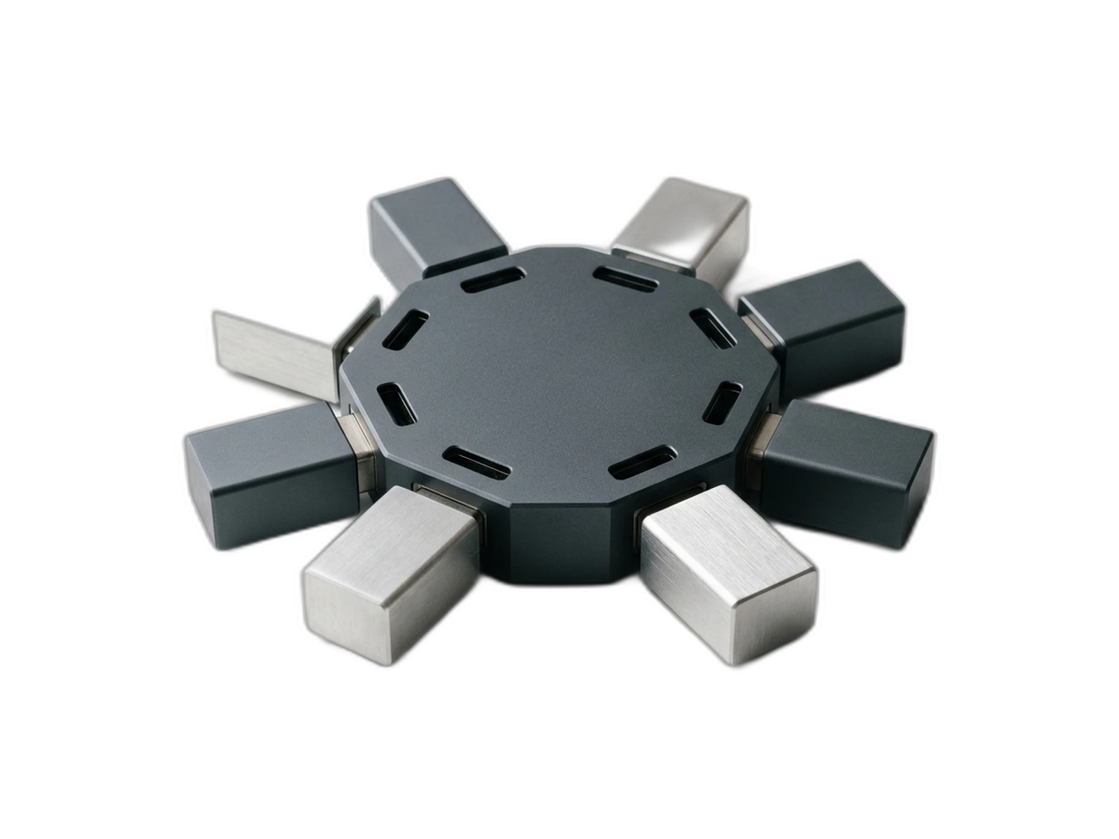 Schematische visualisatie van een centrale connectorhub met zes neutrale modules